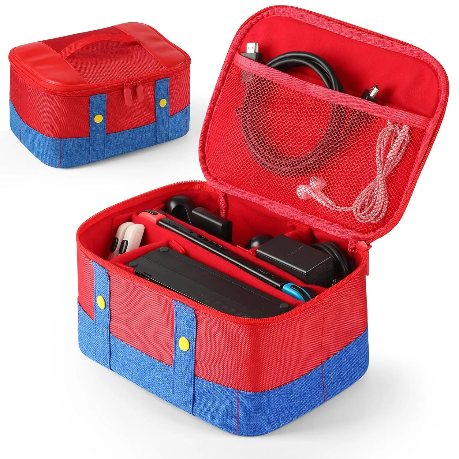 Switch Carrying Case, Nintendo Switch/Switch OLED Compatible Storage Carrying Case, Soft Shell Protective Travel Case Messenger Bag Oxford for NS SD Console Dock JoyCons Accessories, Blue & Red