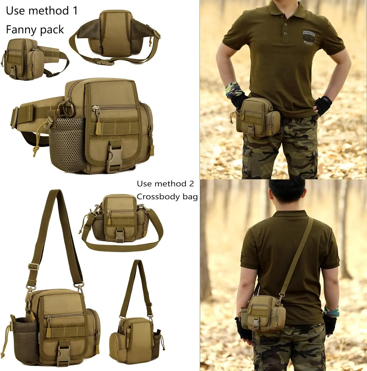 Tactical Waist Bag for Men Shoulder Bag Hiking Multi-Purpose Bag Portable Fanny Pack with Pockets Camping Bags Concealed Carry Outdoor Travel 1000D Nylon Waterproof (Black)