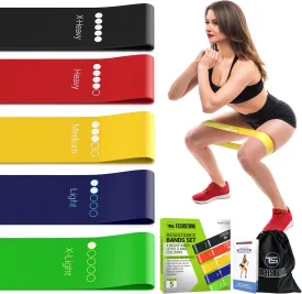TechStone Resistance Bands Set for Men and Women, Pack of 5 Different Levels Elastic Band for Home Gym Long Exercise Workout  Great Fitness Equipment for Training, Yoga  Free Carrying Bag