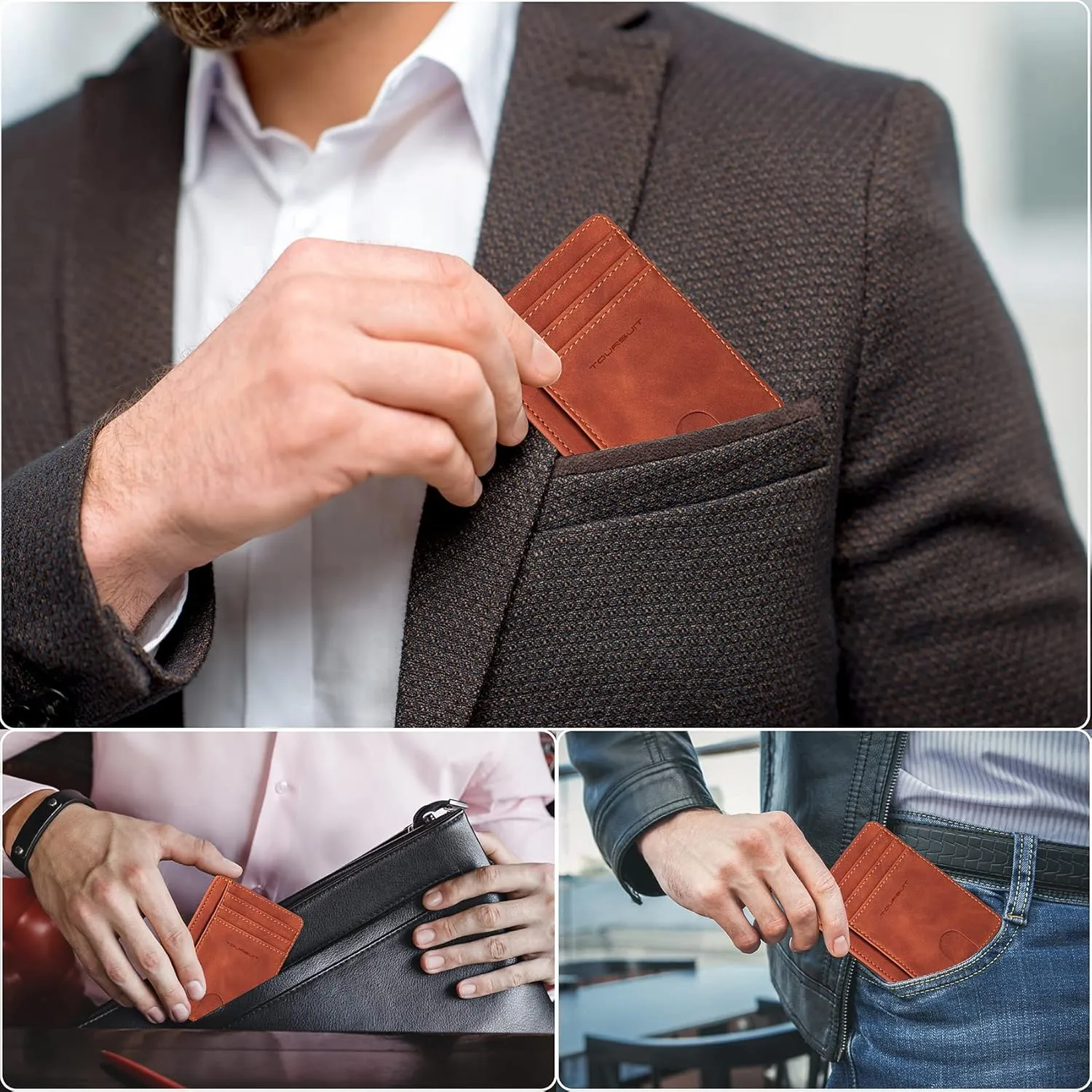 TOURSUIT Travel Minimalist Slim Front Pocket Wallet for Men Women, RFID Blocking Credit Card Holder Case (Brown)