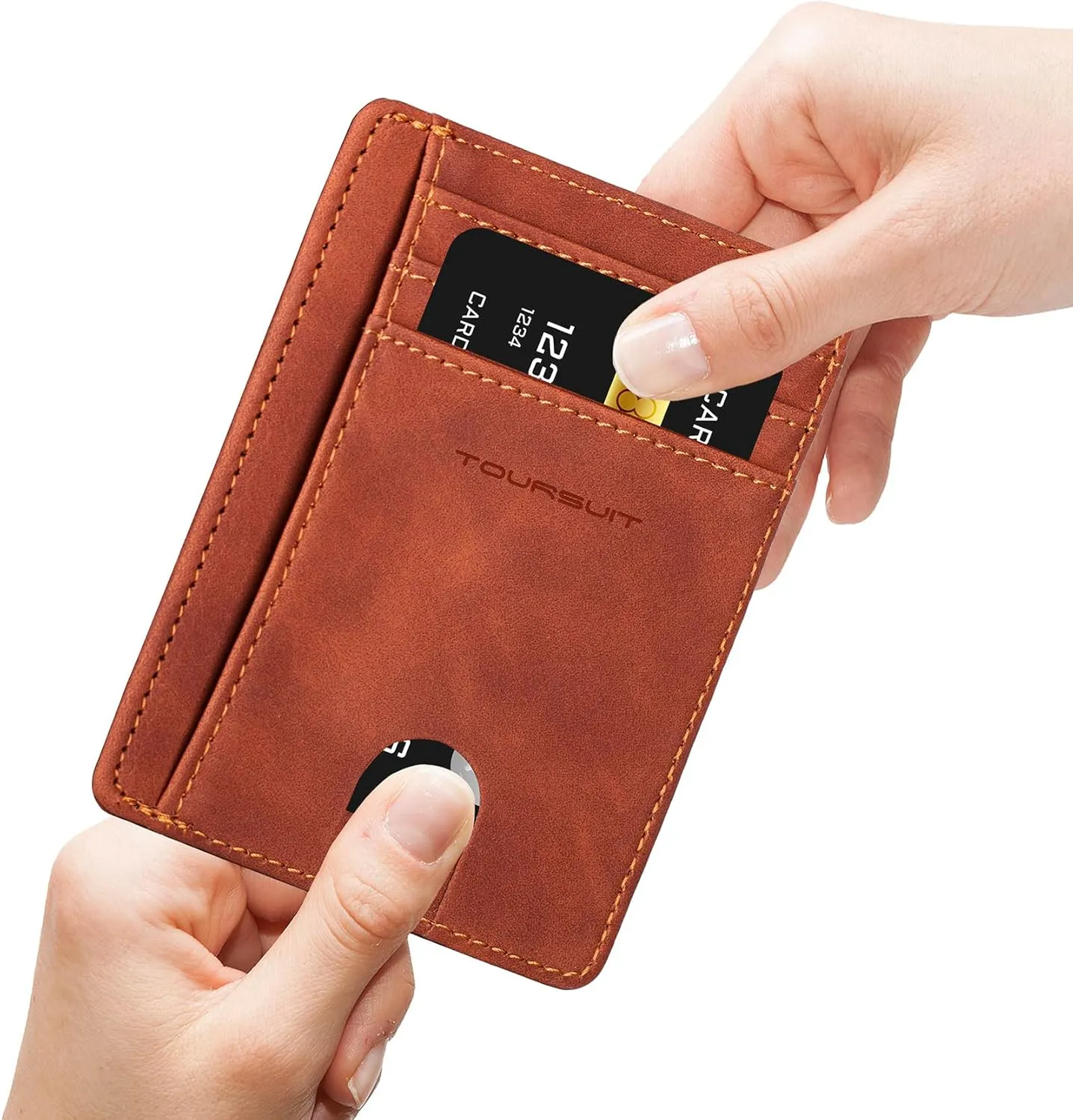 TOURSUIT Travel Minimalist Slim Front Pocket Wallet for Men Women, RFID Blocking Credit Card Holder Case (Brown)