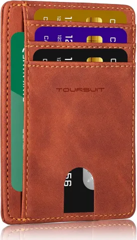 TOURSUIT Travel Minimalist Slim Front Pocket Wallet for Men Women, RFID Blocking Credit Card Holder Case (Brown)