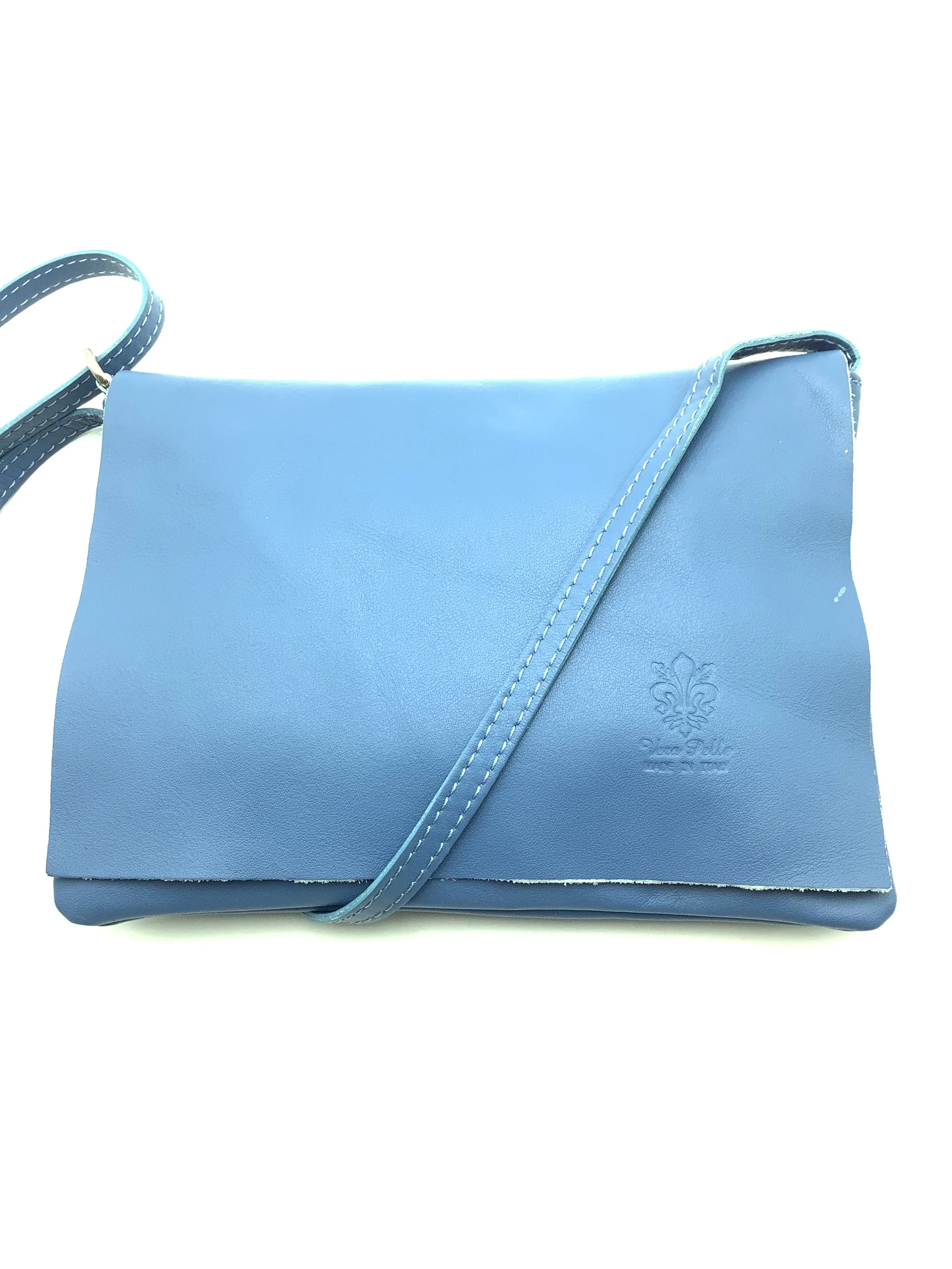 Vera Pelle Shoulder Bag Blue  Made In Italy