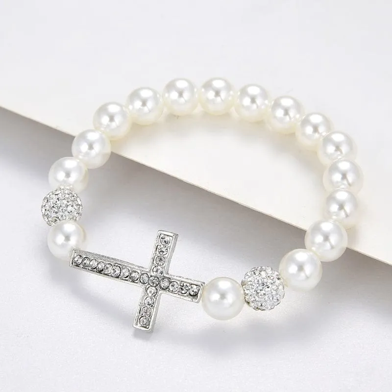 Women's Imitation Pearl Cross Bracelet