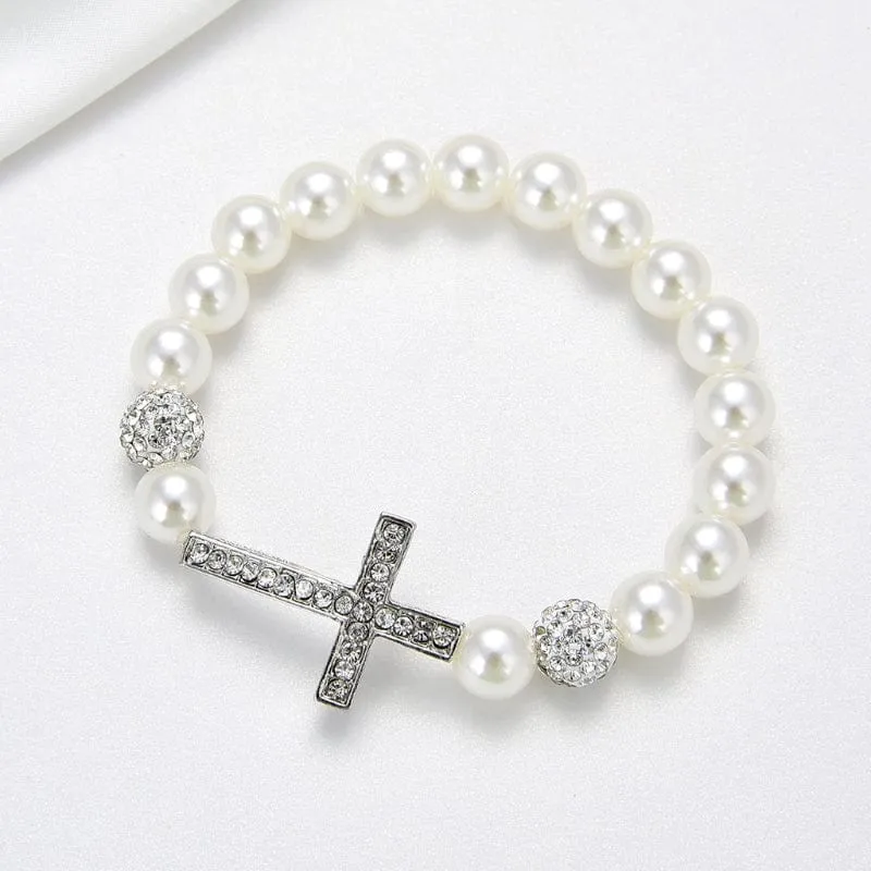 Women's Imitation Pearl Cross Bracelet
